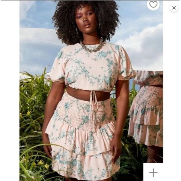 ELOQUII Tiered Floral Mini Skirt With Smocking A Fine Romance Size 18 - Picture 1 of 9